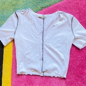 White Rib Short Sleeve Crop Top